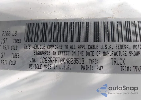 2019 Ram 1500 Big Horn/Lone Star 4X4 5'7 Box из США, поврежденный, VIN 1C6SRFFT0KN823513